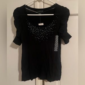 August Silk Ladies SS Scoop Neck Black Sweater Top Small NWT